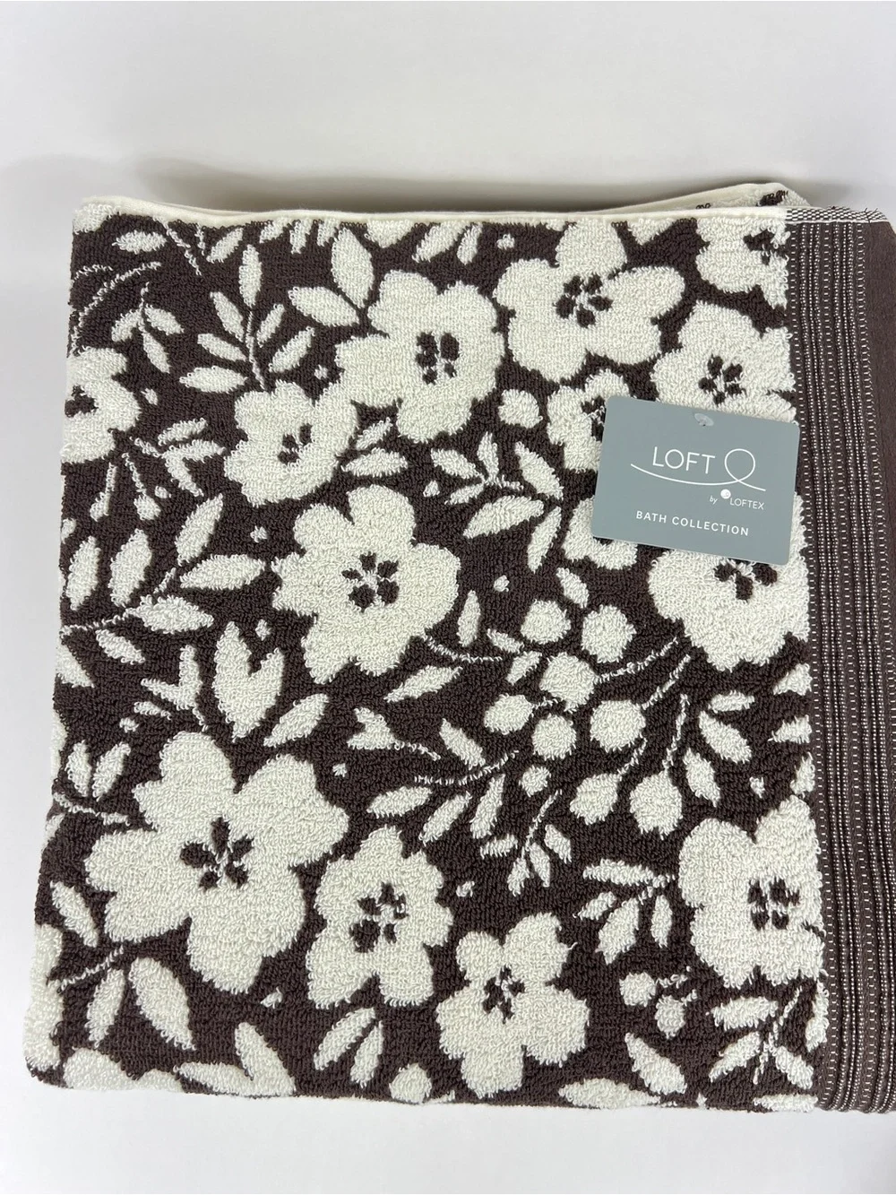 Loft by Loftex Bath Towels Bold Floral Brown Cream Soft 100% Cotton 2 Pc NEW
